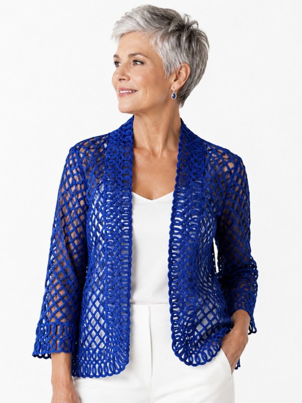 Vintage Weavz Royal Blue Mesh Soutache Open Jacket